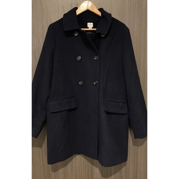 J. Crew Womens 14 Coat Long Blue Wool Blend flap Pockets Button Size L - Picture 1 of 5